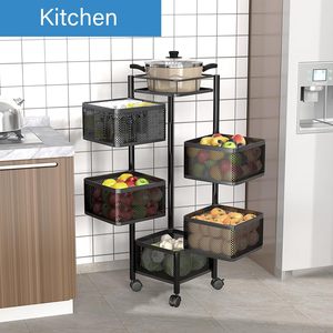 Toptan pratik Metal mutfak depolama dönen arabası 3-5 katmanlı kare raf tekerlek raf mutfak depolama için - Product Image 2