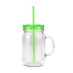 Bouteille d'eau portable en plastique écologique de 20 oz, minimaliste, résistante à la chaleur, avec paille et poignée, type mug/gobelet, pour le bureau - Product Image 3