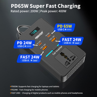 Convertisseur de puissance automobile 200W, DC 12V vers AC 110V 220V, onde sinusoïdale modifiée, prise AC, charge USB-C PD