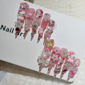 Venta al por mayor hecho a mano Stiletto largo prensa en las <span class=keywords><strong>uñas</strong></span> 3D Hello Kitty <span class=keywords><strong>Rosa</strong></span> cebra diseño acrílico personalizado <span class=keywords><strong>uñas</strong></span> artificiales - Product Image 6