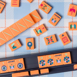 Premium Modern Luxury Acrylic Mahjong Game Tiles with Minimalist Line Barney Orange Design for Holiday <b>Entertainment</b> - Product Image 1