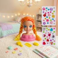 Tête de poupée en plastique à coiffer avec cheveux tressés, 27 cm, en vinyle de silicone, avec brosse, peigne et ensemble d'autocollants, pour jouet DIY unisexe, âge 5-7 ans