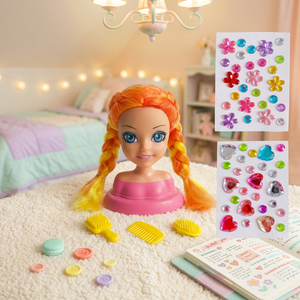 Plastic Doll <b>Styling</b> <b>Head</b> With Braided Hair Brush Comb Sticker Set For Girls DIY Toy Age 5 7 Years - Product Image 1
