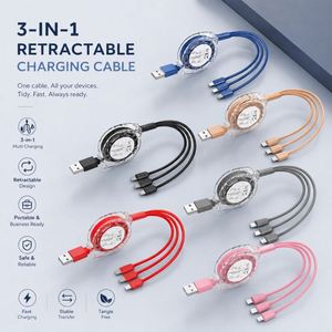 Wholesale Custom Promo Business Logo Gift <b>3</b>-in-1 <b>USB</b> Power Charger <b>Cable</b> Portable Retractable Charging <b>Cable</b> TPE for Phone - Product Image 2