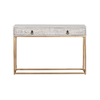 Console moderne en bois avec 2 tiroirs et structure en métal doré – Table d'entrée de luxe |   Table de rangement pour couloir