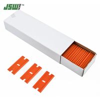 Lot de 100 lames de rasoir en plastique, outil de décapage pour ruban adhésif, autocollants et étiquettes, grattoir de nettoyage pour vitres et surfaces.