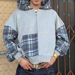 Felpe con Zip in Cotone 100% French Terry con Patchwork a Quadri e Blocchi di Colore Personalizzate per <span class=keywords><strong>Uomo</strong></span> di Helobro Clothing Manufacturers - Product Image 1