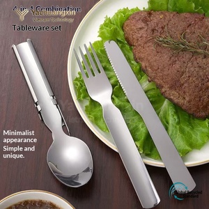 Travel Hiking <b>Reusable</b> Eco Camping Stainless Steel Beer Opener Knife Spoon Fork Portable Cutlery Set with Case - Product Image 4