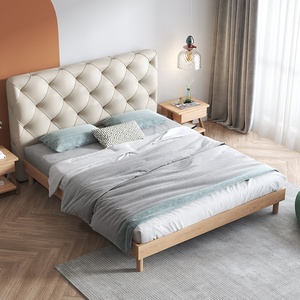 2021 design moderno nuovo designer regina e king size cornice foto camera da letto mobili in legno di quercia letto con testa morbida - Product Image 2