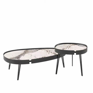 Minimalistisch Design Salontafel <span class=keywords><strong>Set</strong></span> Bronzen Metalen Frame Gesinterd Stenen Top Midden Tafel Woonkamer Meubels Theetafel - Product Image 4