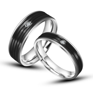 Stylish Striped Diamond <b>Couple</b> <b>Rings</b> Titanium Steel Wedding Bands Unisex Jewelry SA527 528 - Product Image 1