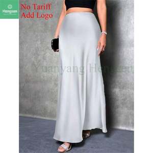 Jupe longue en satin pour femmes, taille haute, solide, sur mesure, robe portefeuille élégante en soie pour femmes - Product Image 2