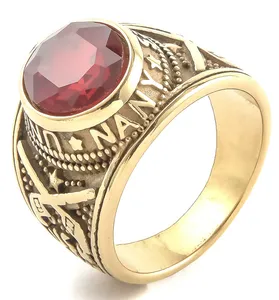 2021 produttore diretto Usa Navy argento e oro placcato in acciaio inox anelli <span class=keywords><strong>smeraldo</strong></span> per gli uomini con logo - Product Image 1