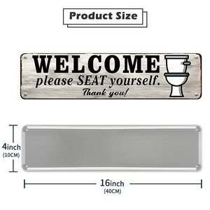 2pcs Vintage Wood Texture Funny Bathroom Long Metal Sign Toilet Graphic Welcome Quote Wall Decor - Product Image 5