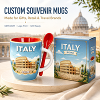 Tasse à café personnalisée en porcelaine fine, motif Colisée de Rome, Italie, avec cuillère, étanche, pour touristes