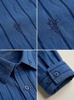 Camisa de Hombre Regular Transpirable con Bordado, Cierre de Botones y Rayas Teñidas con Hilo de Algodón Orgánico Prime Vista Surf Web a Precios Increíbles