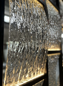 Paravent en verre illuminé moderne avec cadre en acier inoxydable et verre texturé ondulé pour villa, restaurant, bureau - Product Image 4