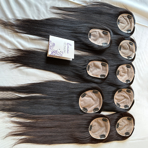 Topper con Base in Seta Invisibile all'Ingrosso, Aspetto Naturale # 2 pezzi di <span class=keywords><strong>capelli</strong></span> umani vergini di colore <span class=keywords><strong>marrone</strong></span> <span class=keywords><strong>scuro</strong></span> - Product Image 2