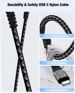 Cable USB-C de Carga Rápida de 6 pies, 240W 5A, Personalizado de Fábrica, 1m 2m 3m, Cable de Carga de Datos USB-C a USB-C con Trenzado de Nailon - Product Image 4