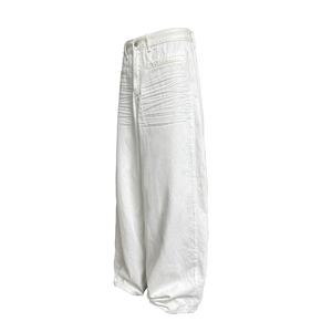 Wholesale OEM Service Classic 100% Cotton <b>White</b> Denim Unisex Style Straight <b>Jeans</b> Fashion 3D Whisker Zipper Fly Baggy <b>Men</b> <b>Jeans</b> - Product Image 2
