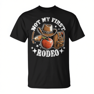 T-shirt Not My First Rodeo Teacher, unisex, girocollo, manica corta, design per il ritorno a scuola, stampa serigrafica - Product Image 2
