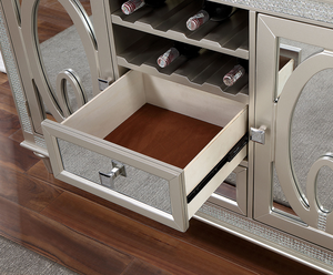 Contemporary Luxury Silver Extendable Server Solid Wood Storage Drawers <b>Mirror</b> <b>Tile</b> Accents Living Room Cabinet - Product Image 5