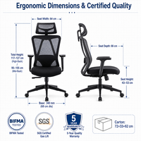 Chaise de bureau ergonomique à dossier haut en maille avec appui-tête, accoudoirs 3D, siège à cadre ouvert, chaises pivotantes pour le bureau à domicile