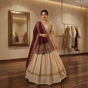   Lehenga Choli Tradicional para Mujer con Conjunto de Dupatta Bordado en Color Granate para Bodas y Festivales Indios - Product Image 1