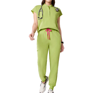 Yuhongカスタマイズロゴ女性マンダリンカラーストレッチ71% ポリエステル21% レーヨン7% スパンデックス特大フィット看護スクラブ制服 - Product Image 1