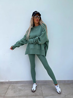 Ensemble deux pièces tissé pour femme, toucher lisse et net, 100 % polyester, tombé fluide, pantalon long sportif et ajusté, ensemble de survêtement