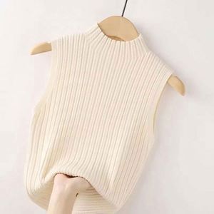 I-0669 Pull col roulé tricoté plat respirant anti-plis chic et décontracté pour femme, manches courtes, longueur standard, devant uni – Meilleure vente - Product Image 5