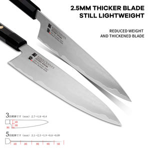 سكين طهاة صبغ فضي راقٍ 8 بوصة 3 طبقات من الفولاذ المركب مع قلب صلب مسحوق HAP40 بمقبض من خشب الأبنوس - Product Image 4