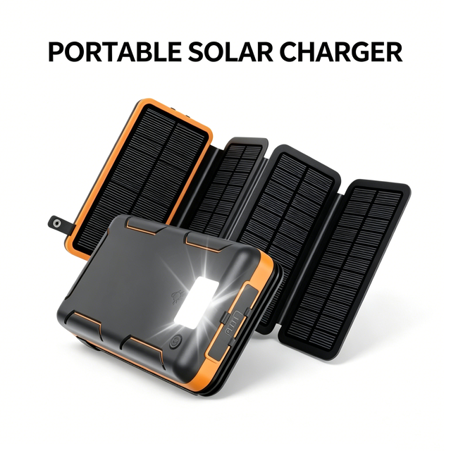 Cross-border Solar Powered Fold Power Bank Waterproof Dust Resistant 20000mAh Large Capacity Outdoor Emergency Mobile Power Bank