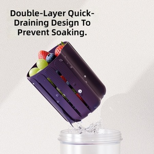 Gobelet à salade rond en plastique à double couche, récipient à fruits portable, gobelet de rangement pour le petit-déjeuner avec cuillère pour le bureau et l'école - Product Image 5