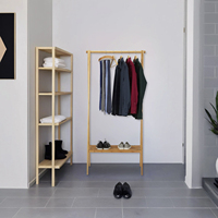 Porte-manteau pliable en bambou à 2 niveaux et 4 crochets pour chaussures, chapeaux et rangement de linge, idéal pour la salle de bain