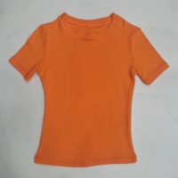 LOGO Kustom Musim Panas Kaos Ribbed Katun Berkualitas Tinggi Warna Kuning Pink Oranye Legging Panjang Wanita 2 Potong Baju Santai