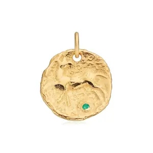 Colar Gemnel para mulheres prata 925 ouro 14k animal moeda da sorte esmeralda pedra verde