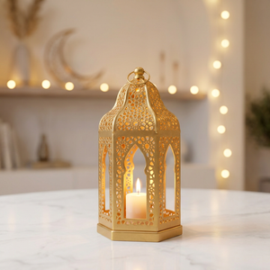 Lanterne à bougie hexagonale dorée marocaine populaire auprès des fabricants pour les décorations de la maison pendant le Ramadan - Product Image 2
