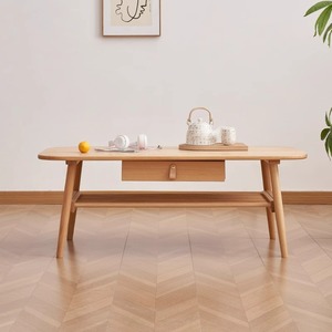 Table basse en bois massif de hêtre avec tiroir de rangement, mobilier de salon moderne et minimaliste - Product Image 4