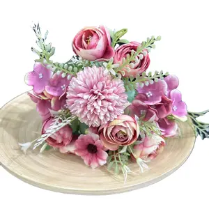 SEASON ตกแต่งงานแต่งงานกุหลาบไฮเดรนเยียดอกไม้เจ้าสาวช่อดอกไม้ขายส่งผ้าไหมประดิษฐ์ดอกไม้บุช