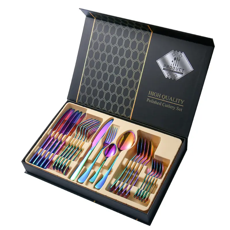 European Stainless Steel 24Pcs Knife Fork Spoon Gold Silver Egg Shell Luxury Silverware Flatware Tableware Gift Set