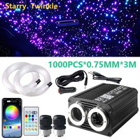 Kit de plafonnier LED à fibres optiques 16W 32W RGBW scintillant IP65 en plastique, 500/1000 pièces, 3M, avec télécommande APP