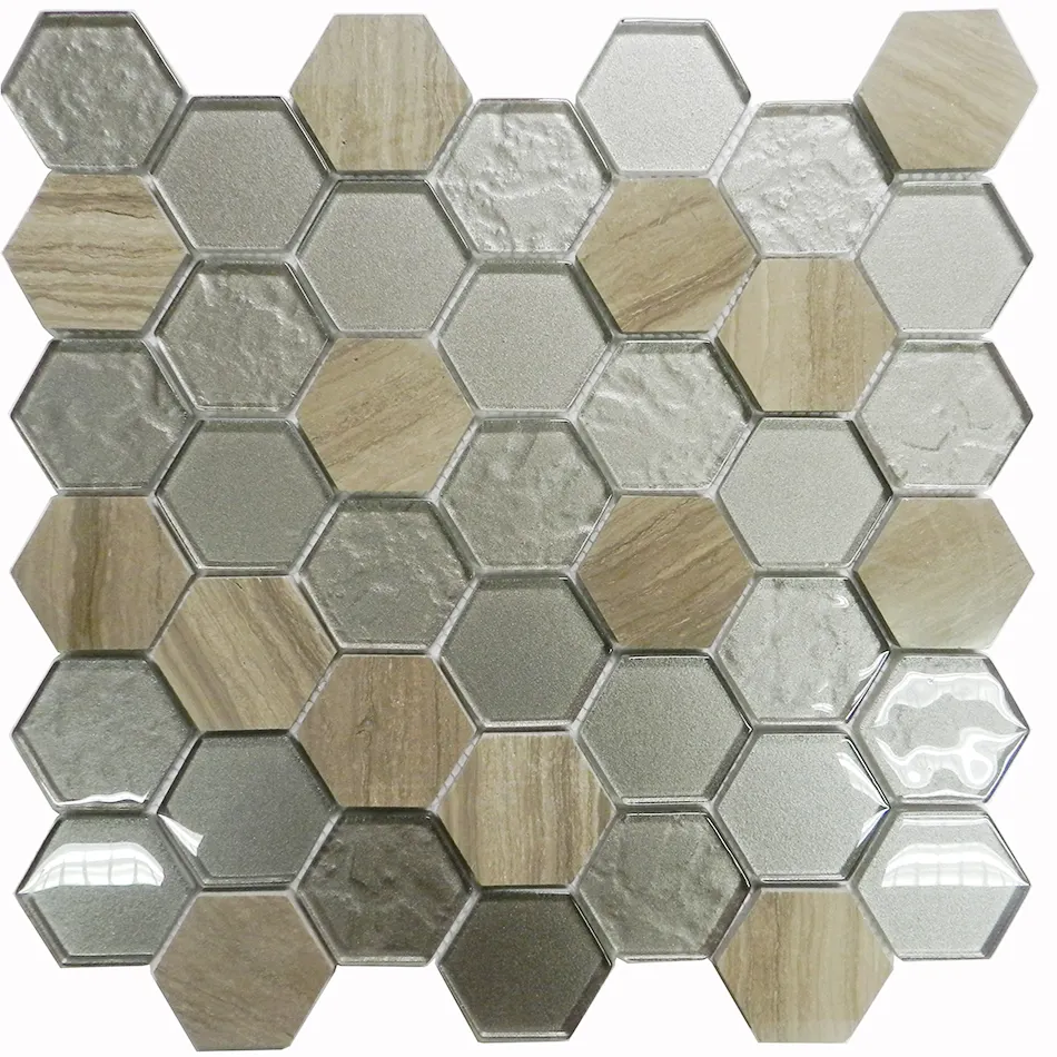 grey glass mix stone hexagon crystal glass mosaic--crystal mosaic