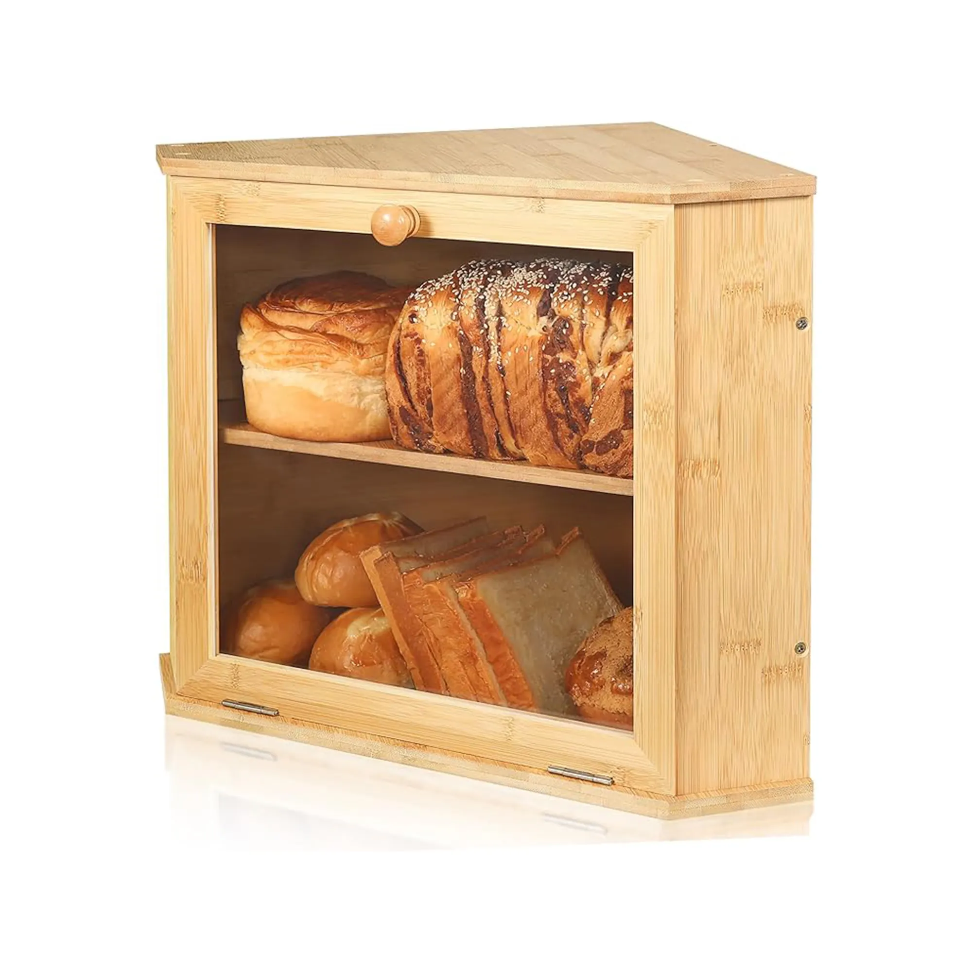 उच्च गुणवत्ता वाले डबल लेयर बांस ब्रेड बॉक्स रसोई अनुकूलित रसोई खाद्य भंडारण कंटेनर