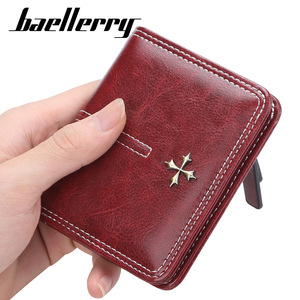 Baellerry Women's Short <b>Wallet</b> 5 Inch Bi Fold Zipper Credit Card <b>Holder</b> Solid Color With Cross Buckle Design - Product Image 2