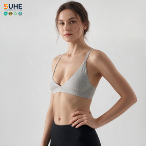 SUHE High Stretch Cotton Spandex Triangle Thin Breathable V Neck Wire Free Women's Halter Soft Yoga Bra One-piece Quick Dry - Product Image 5