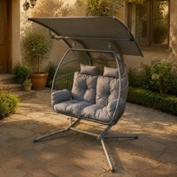 Sillón Colgante Doble de Hierro Tejido con Toldo, Resistente al Sol, para Patio, Silla Mecedora Suspendida para Descanso