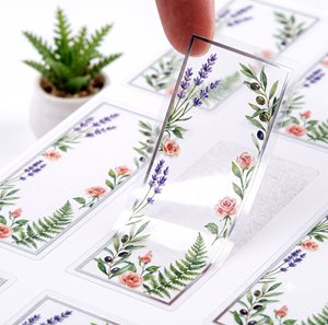 Pegatina Decorativa Floral de PET Impermeable, Pegatina Adhesiva Botánica Transparente de Lavanda y Rosa - Product Image 1