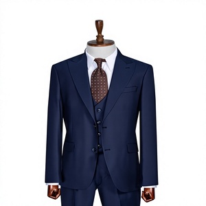 Costume d'affaires bleu marine pour homme, simple boutonnage, col à revers, coupe droite, style britannique, tenue formelle, infroissable - Product Image 1