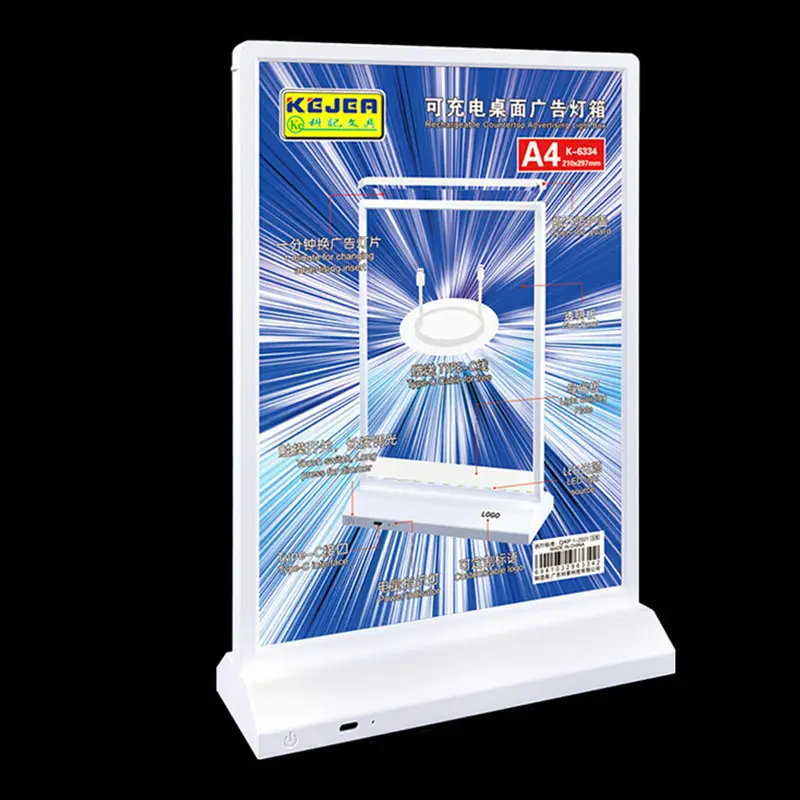 Kejea Restaurants Menu LED Light Box Advertising Billboard Marketing Product Menu Stand Rechargeable LED Light Box